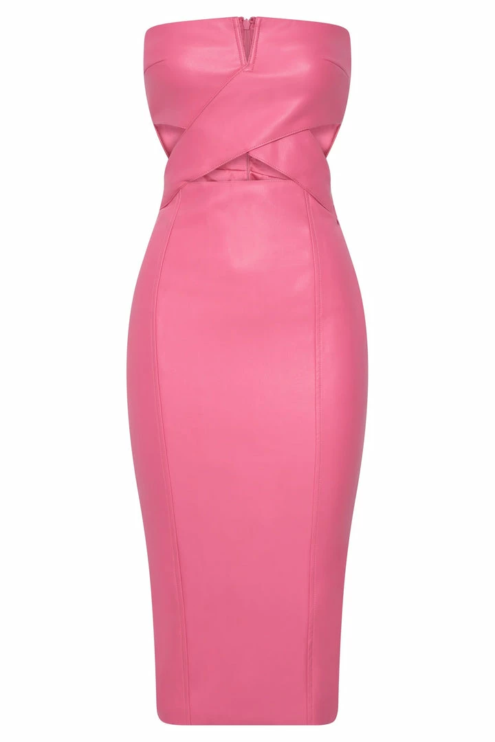 LCH Sia Faux Leather Cut Out Midi Dress - Pink DRESSES 8 LCH Sia Faux Leather Cut Out Midi Dress - Pink DRESSES