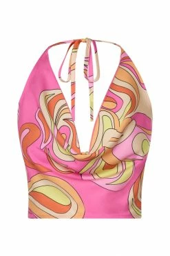 JLW Amy Satin Cowl Neck Top - Psychedelic Print Two Piece Sets