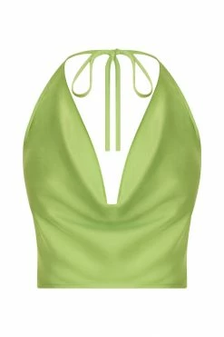 JLW Two Piece Sets Amy Satin Cowl Neck Top - Lime Green