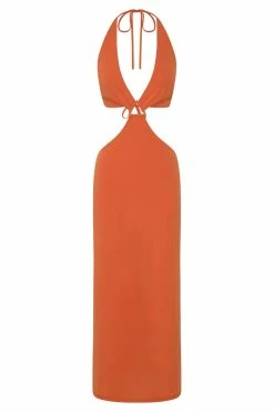 AMC Natalie Halter Neck Cut Out Midi Dress - Burnt Orange DRESSES