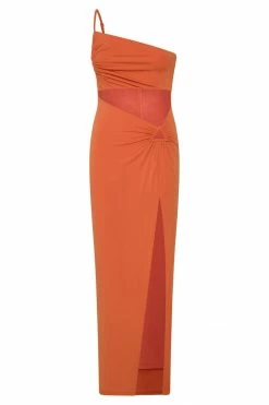 AMC Sami Cut Out Midi Dress With Hardware - Burnt Orange DRESSES
