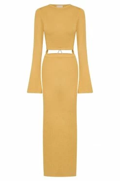 EMS Anna Flare Sleeve Knit Dress - Yellow DRESSES