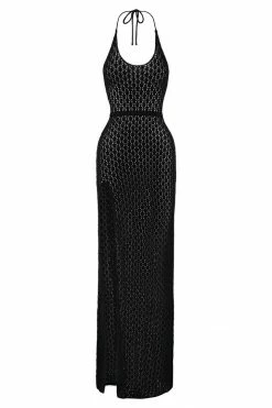 SKY Malia Cut Out Crochet Maxi Dress - Black DRESSES