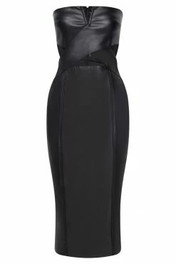 LCH Sia Faux Leather Cut Out Midi Dress - Black DRESSES
