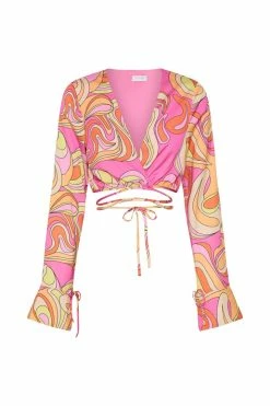 AMC Rheanna Wrap Around Cropped Shirt - Psychedelic Print