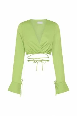 AMC Rheanna Wrap Around Cropped Shirt - Lime Green