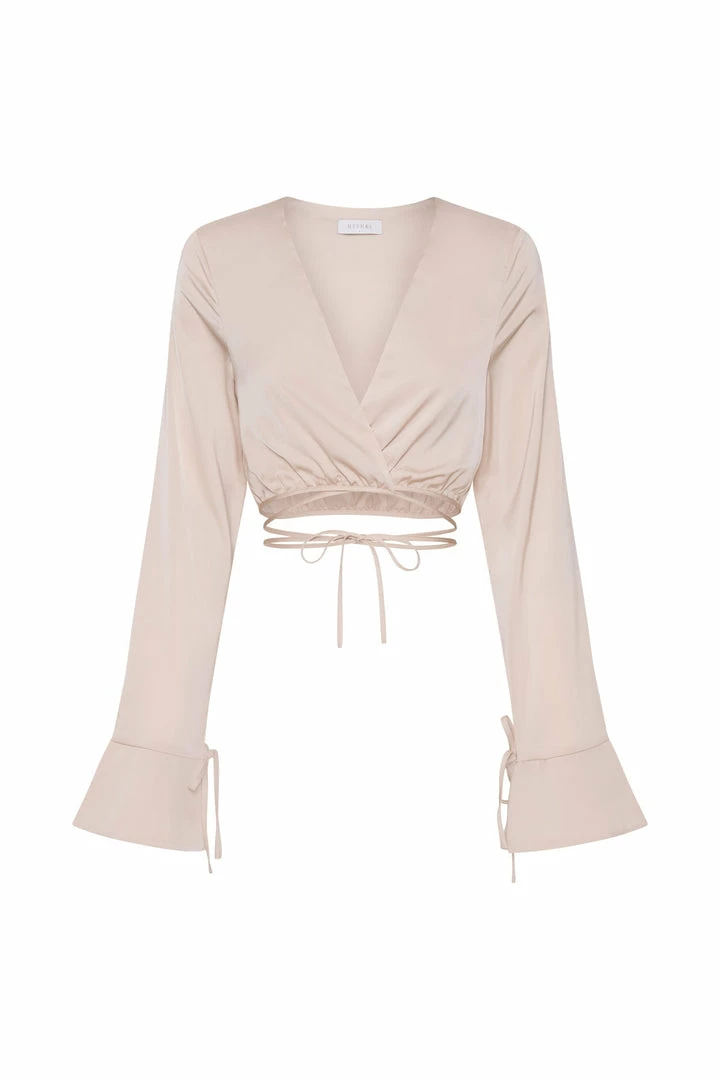 AMC Rheanna Wrap Around Cropped Shirt - Bone All Tops 10 AMC Rheanna Wrap Around Cropped Shirt - Bone All Tops