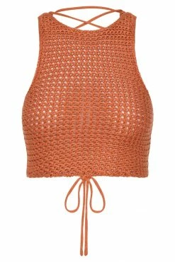 SKY Two Piece Sets Raquel Crochet Lace Up Back Top - Burnt Orange