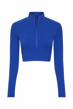 MGH Long Sleeve Tops Greta Zip Up Long Sleeve Crop Top - Cobalt Blue
