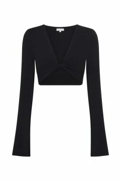 WXI Samantha Long Sleeve Twist Front Crop Top - Black All Tops