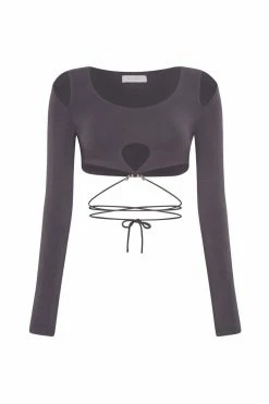 WXI Jessie Long Sleeve Cut Out Crop Top - Charcoal All Tops