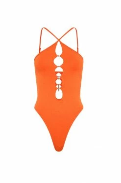 WXI All Tops Etta Beaded Cutout Bodysuit - Tangerine