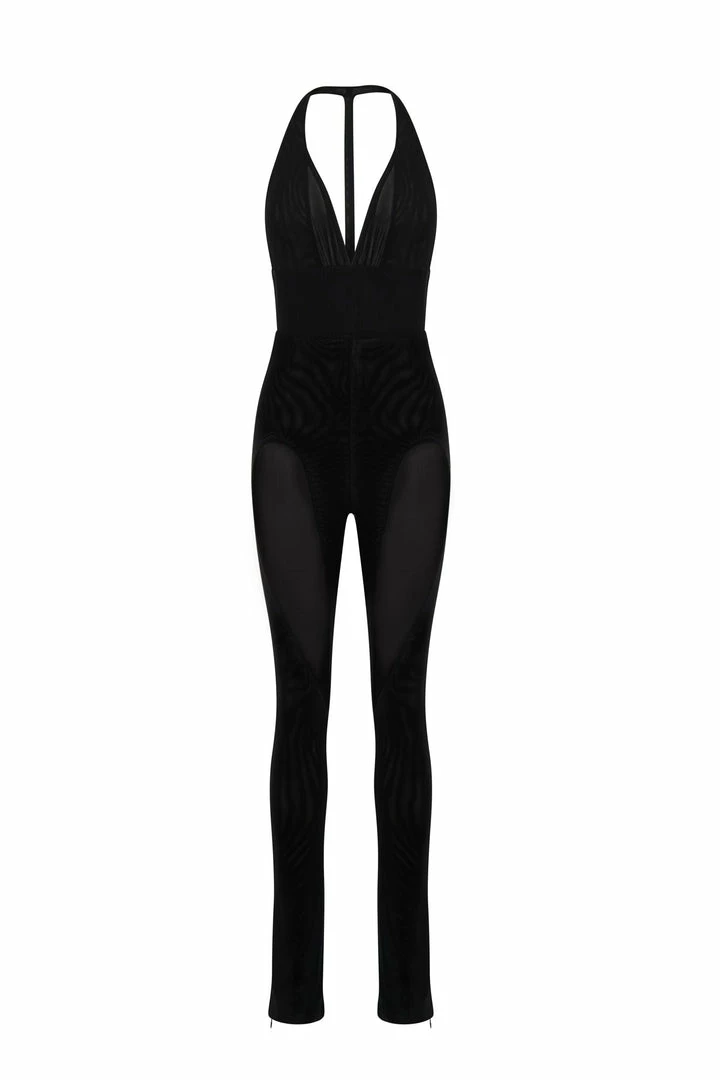 WXI Tash Mesh And Jersey Halter Jumpsuit - Black 7 WXI Tash Mesh And Jersey Halter Jumpsuit - Black