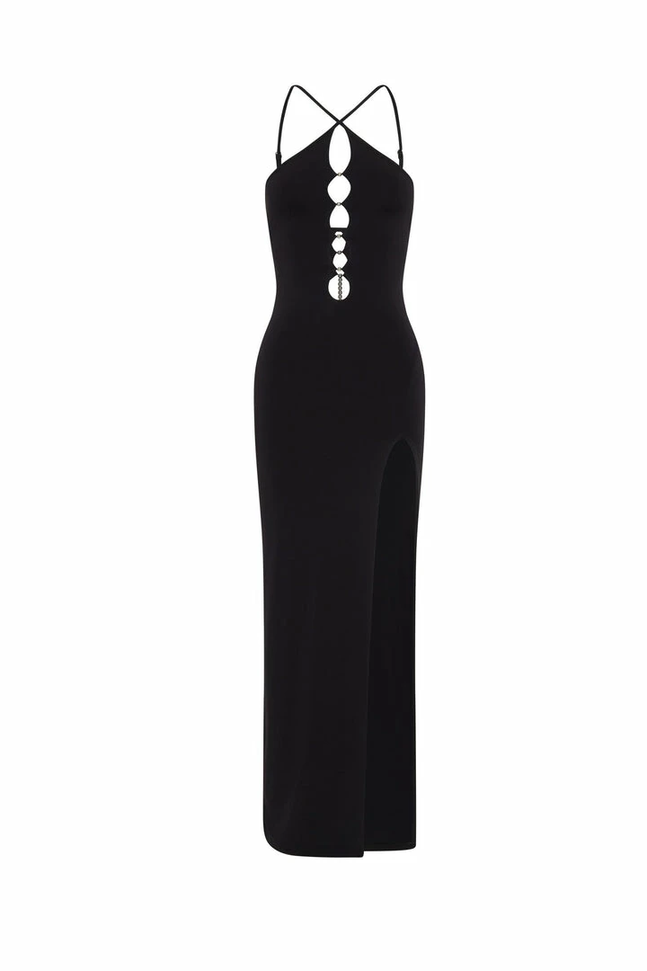 WXI Ally Beaded Halter Maxi Dress - Black DRESSES 9 WXI Ally Beaded Halter Maxi Dress - Black DRESSES