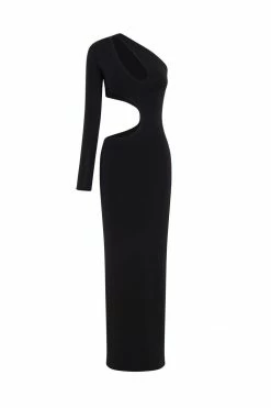 WXI Joyce One Shoulder Cut Out Midi Dress - Black