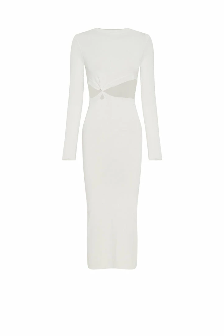 EMS Mila Twist Front Knit Midi Dress - White DRESSES 8 EMS Mila Twist Front Knit Midi Dress - White DRESSES