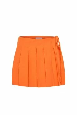 WNT Halle Pleated Wrap Mini Skirt - Tangerine