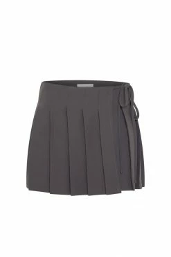 WNT Halle Pleated Wrap Mini Skirt - Charcoal 19 WNT Halle Pleated Wrap Mini Skirt - Charcoal