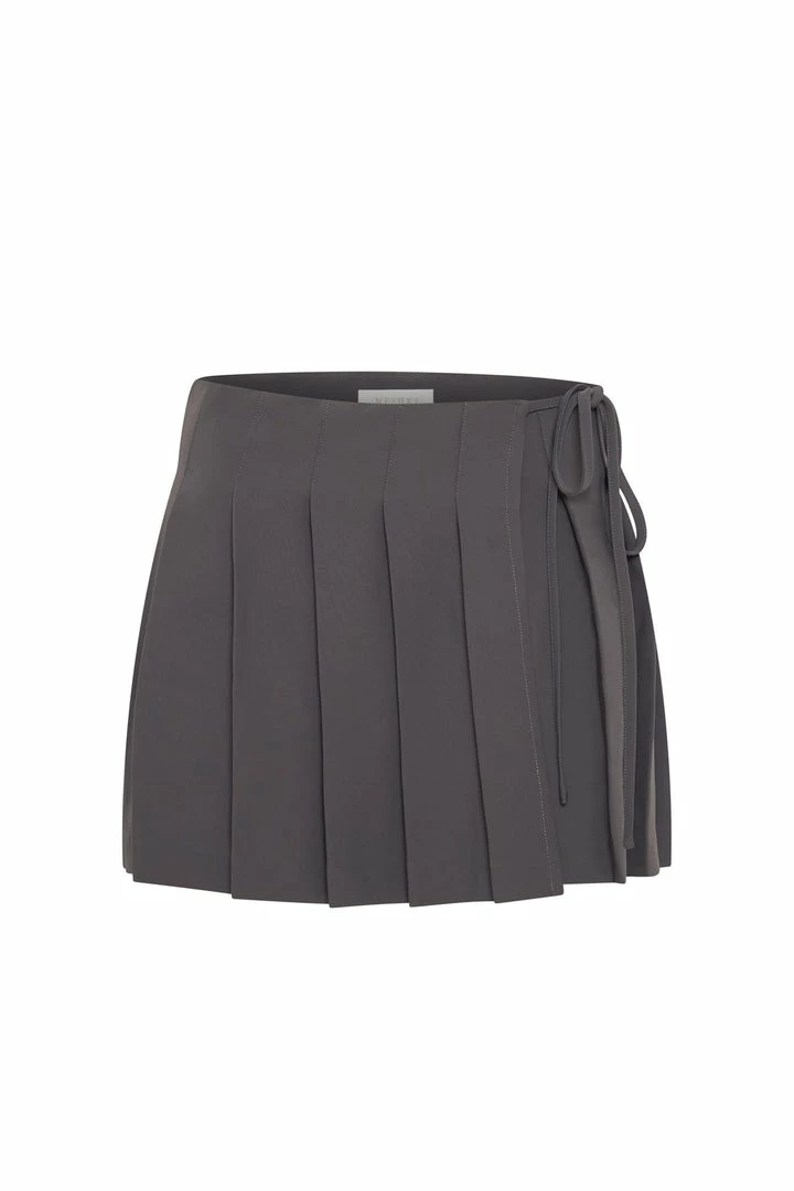 WNT Halle Pleated Wrap Mini Skirt - Charcoal 10 WNT Halle Pleated Wrap Mini Skirt - Charcoal