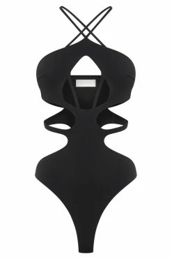 BSD Nia Laser Cutout Bodysuit - Black