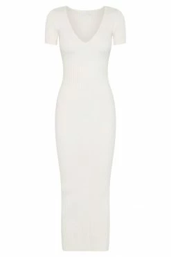 SOP Nina Short Sleeve Knit Midi Dress - White