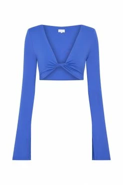 WXI Samantha Long Sleeve Twist Front Crop Top - Cobalt Blue All Tops
