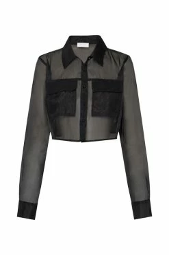 WNT Elaina Sheer Button Up Cropped Shirt - Black 17 WNT Elaina Sheer Button Up Cropped Shirt - Black