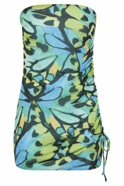 BSD DRESSES Katia Strapless Ruched Side Mini Dress - Butterfly Print