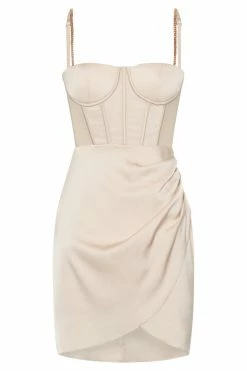 QNG Britney Draped Corset Mini Dress - Champagne