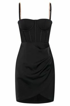 QNG Britney Draped Corset Mini Dress - Black DRESSES
