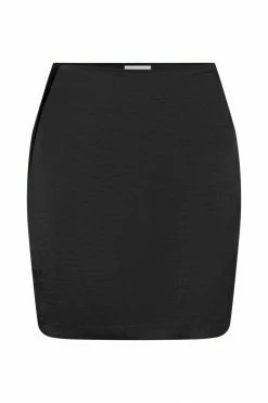 WNT All Bottoms Romi Asymmetric Wrap Satin Mini Skirt - Black
