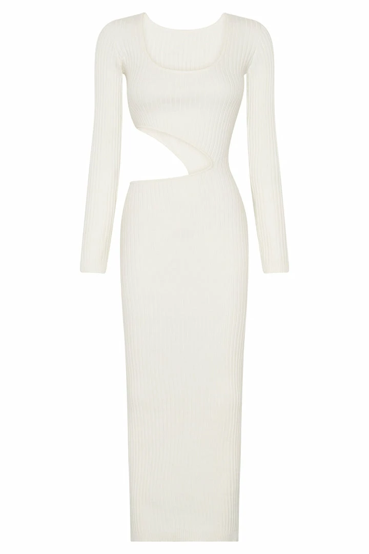 SOP DRESSES Gaia Cut Out Asymmetric Knitted Midi Dress - White 9 SOP DRESSES Gaia Cut Out Asymmetric Knitted Midi Dress - White