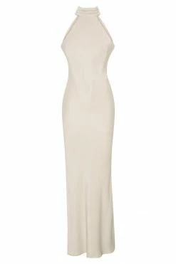 JLW Claire Satin Drape Back Maxi Dress - Bone