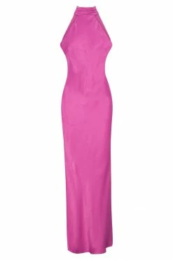 JLW DRESSES Claire Satin Drape Back Maxi Dress - Purple