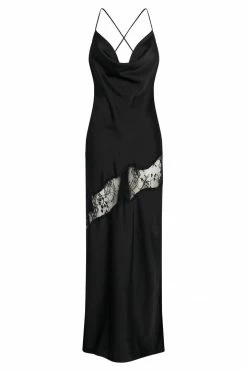 WNT Chandra Lace Satin Maxi Dress - Black DRESSES