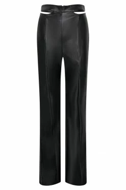 WNT Callie Faux Leather Cut Out Side Straight Leg Pant - Black