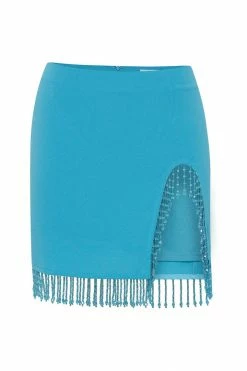 AMC Two Piece Sets Stephanie Fringe Mini Skirt - Aqua