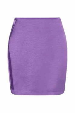 WNT Romi Asymmetric Wrap Satin Mini Skirt - Purple All Bottoms