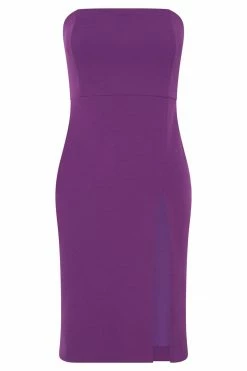 QNG DRESSES Rachel Crepe Bandeau Thigh Split Mini Dress - Violet