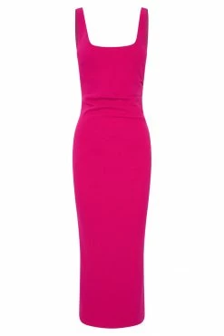 QNG Maria Crepe Square Neck Midi Dress - Fuchsia DRESSES 19 QNG Maria Crepe Square Neck Midi Dress - Fuchsia DRESSES