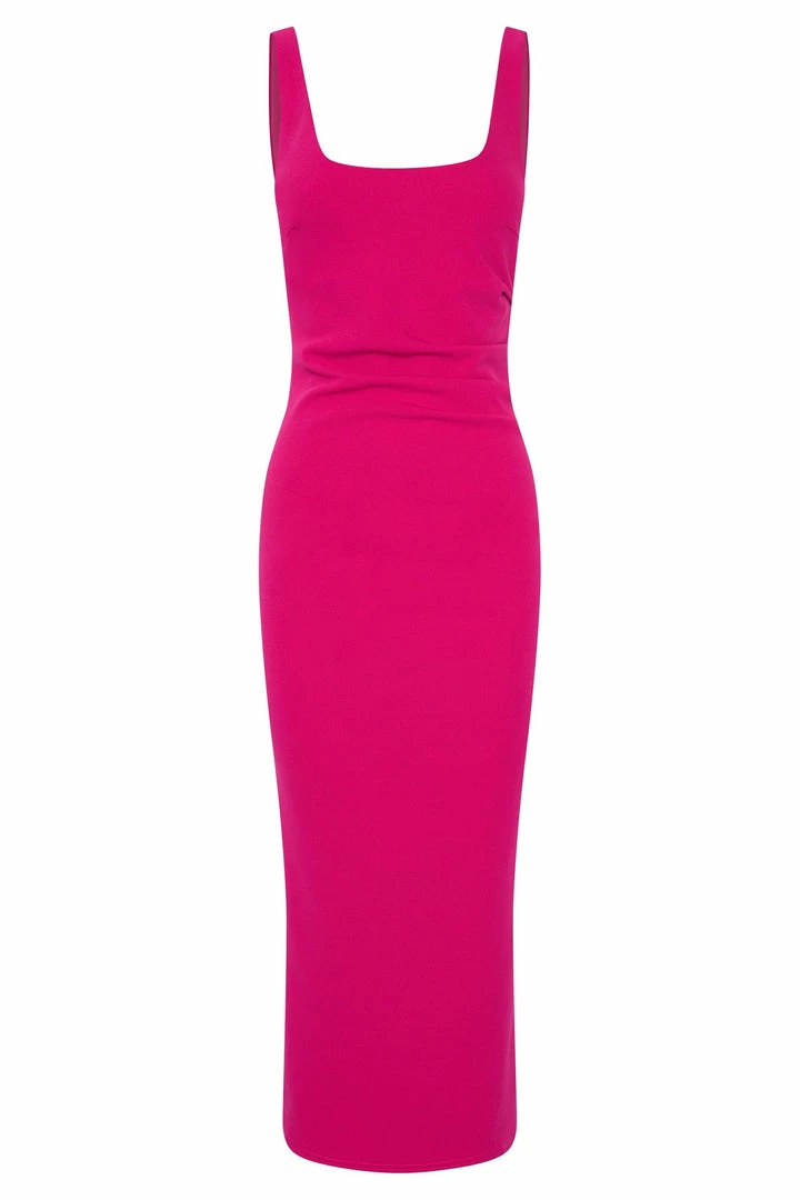 QNG Maria Crepe Square Neck Midi Dress - Fuchsia DRESSES 10 QNG Maria Crepe Square Neck Midi Dress - Fuchsia DRESSES