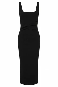 QNG DRESSES Maria Crepe Square Neck Midi Dress - Black