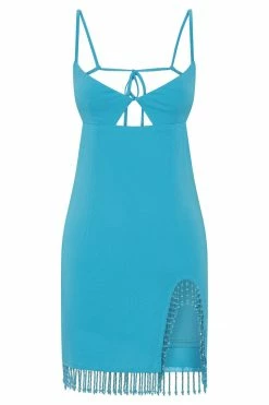 AMC Darcie Fringe Mini Dress - Aqua DRESSES