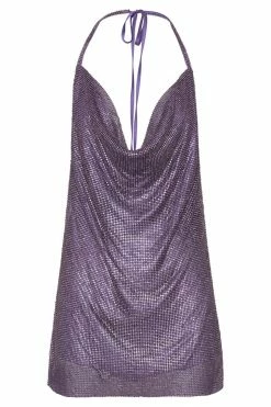 BSD Siya Halter Glow Mesh Mini Dress - Purple DRESSES