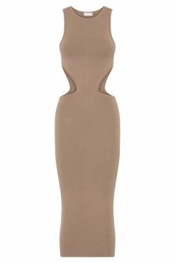 SOP Lela Cut Out Midi Dress - Taupe 17 SOP Lela Cut Out Midi Dress - Taupe