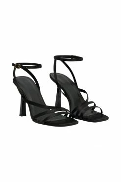 LFS Shoes Lena Three Strap Satin Heels - Black