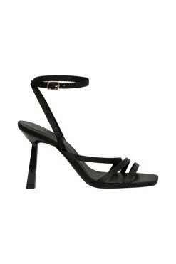 LFS Shoes Lena Three Strap Satin Heels - Black