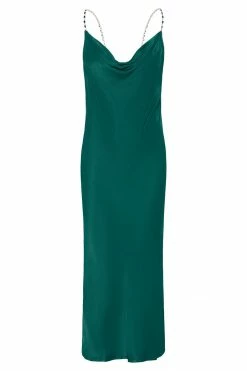 JLW DRESSES Rasta Cowl Neck Diamante Strap Midi Dress - Emerald