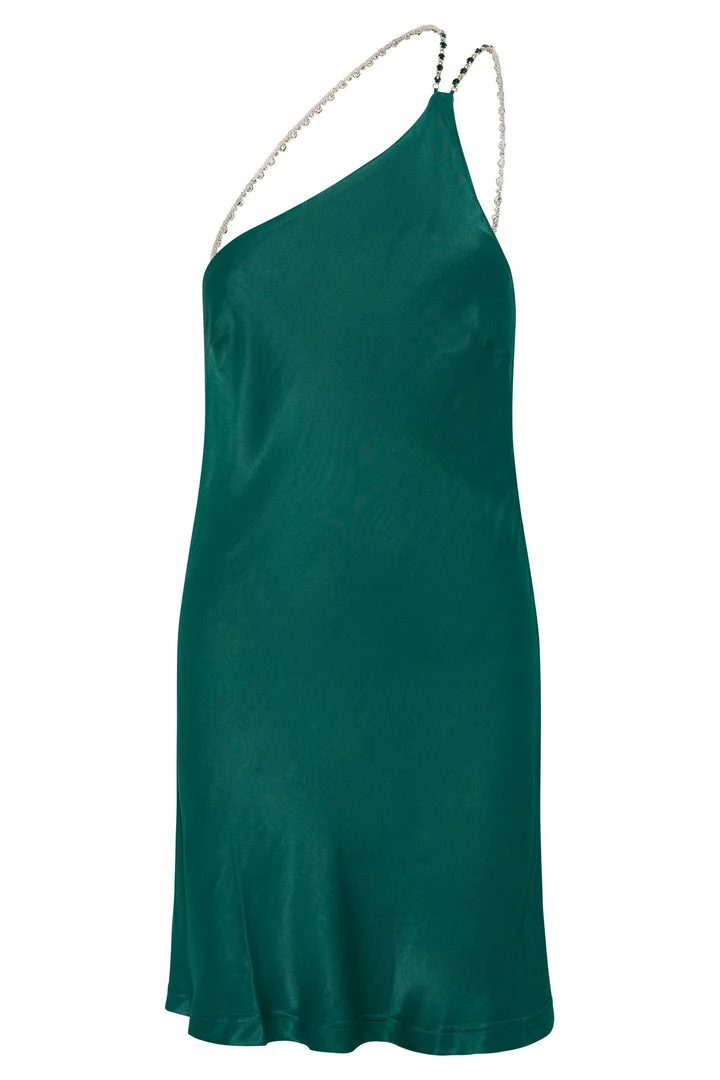 JLW DRESSES Berina One Shoulder Gemstone Strap Mini Dress - Emerald 8 JLW DRESSES Berina One Shoulder Gemstone Strap Mini Dress - Emerald