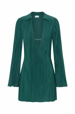 WNT Azar Crinkle Mini Dress With Hardware - Emerald
